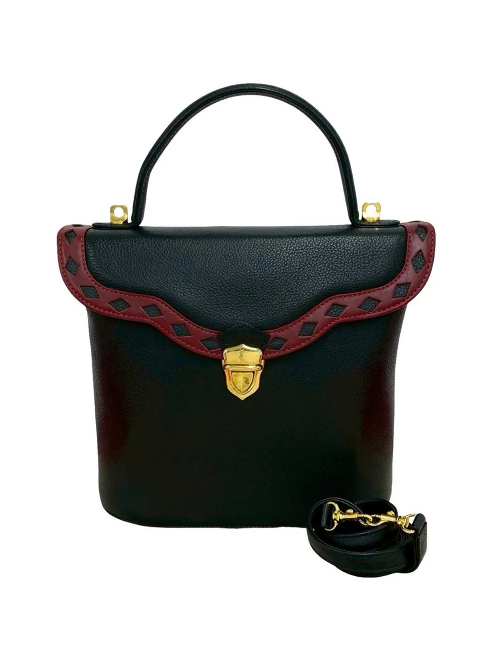 20th Century Leather Diamond Cut Punching Top Handle Bag satchel