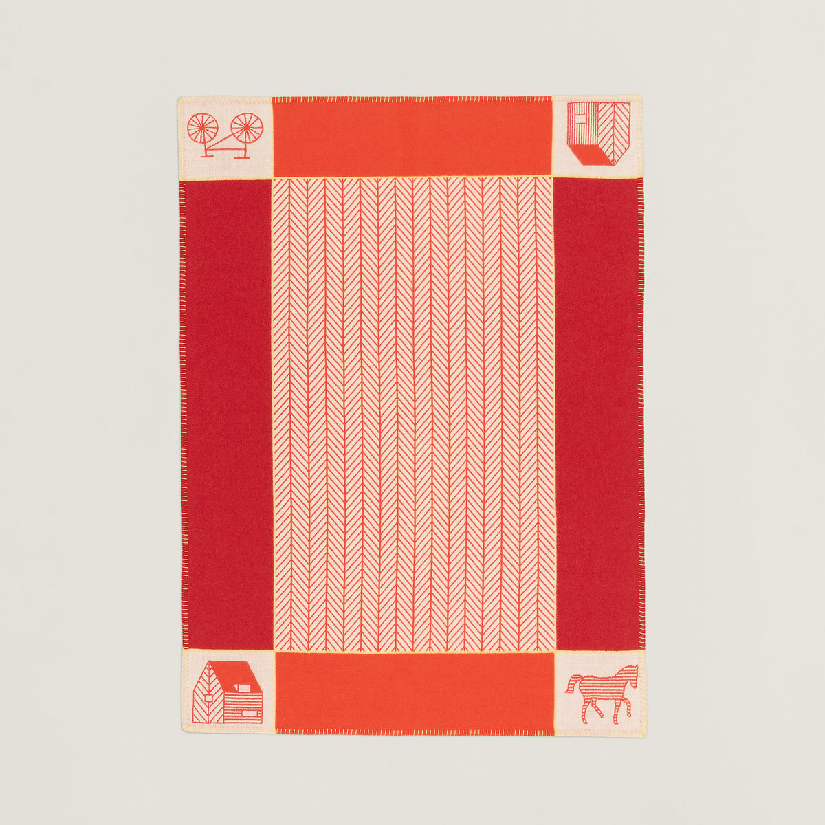 Hermès Avalon Les Cabanes blanket Orange Feu/Rouge | BagUSeek