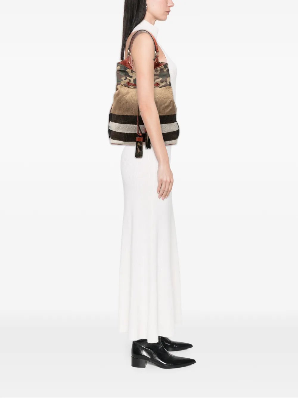 2000-2017 Mega Check Canvas Camouflage Susanna Tassel bucket bag