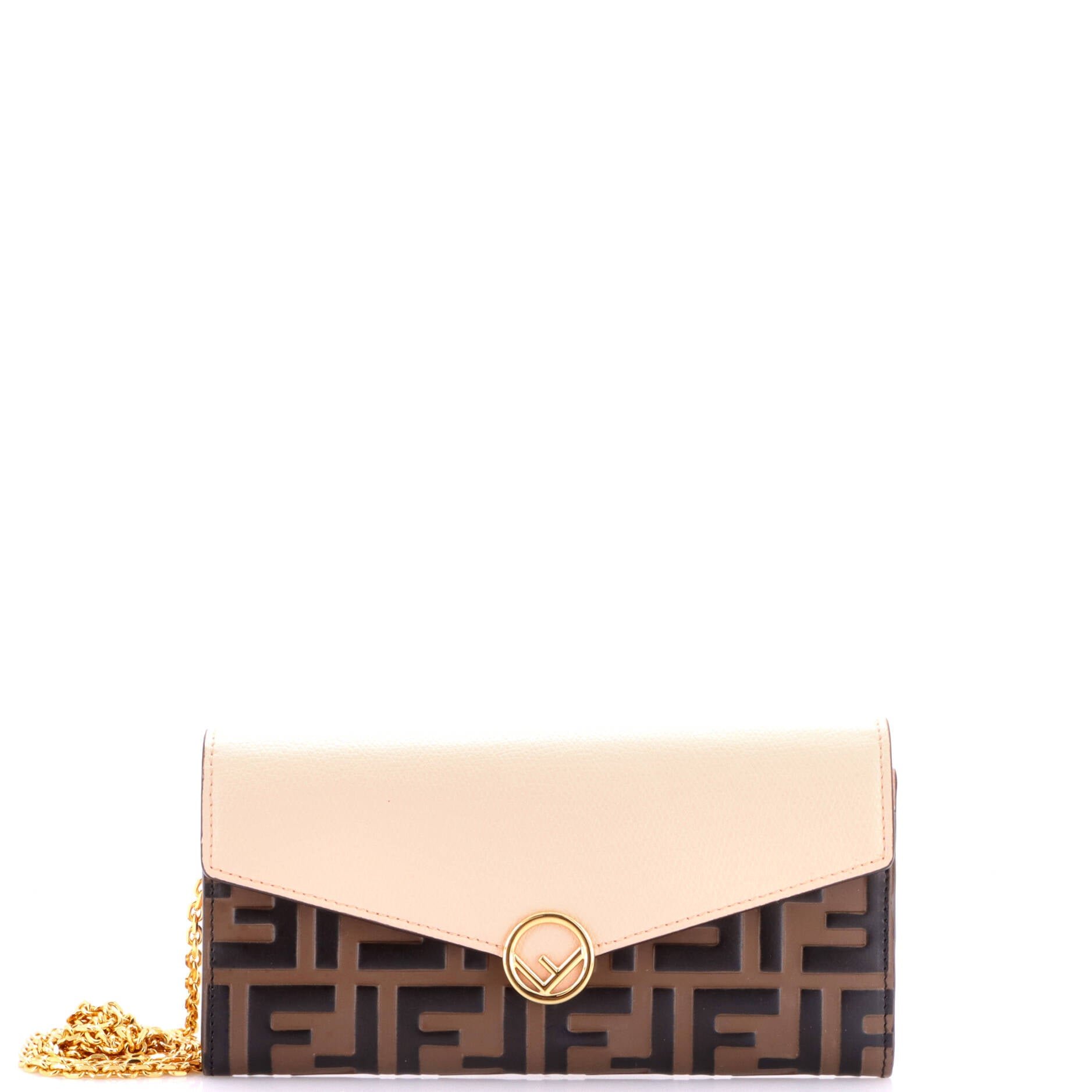 F is Fendi Continental Chain Wallet Leather with Zucca Embossed Detail
