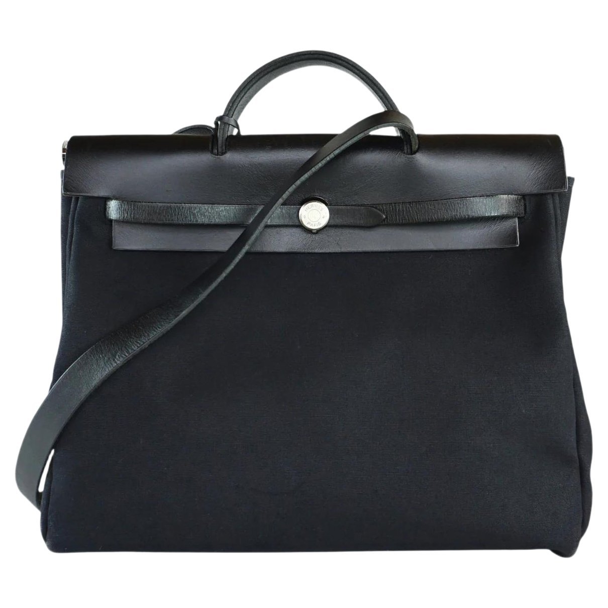 Hermes Herbag Handbag Black Vache Leather 2003