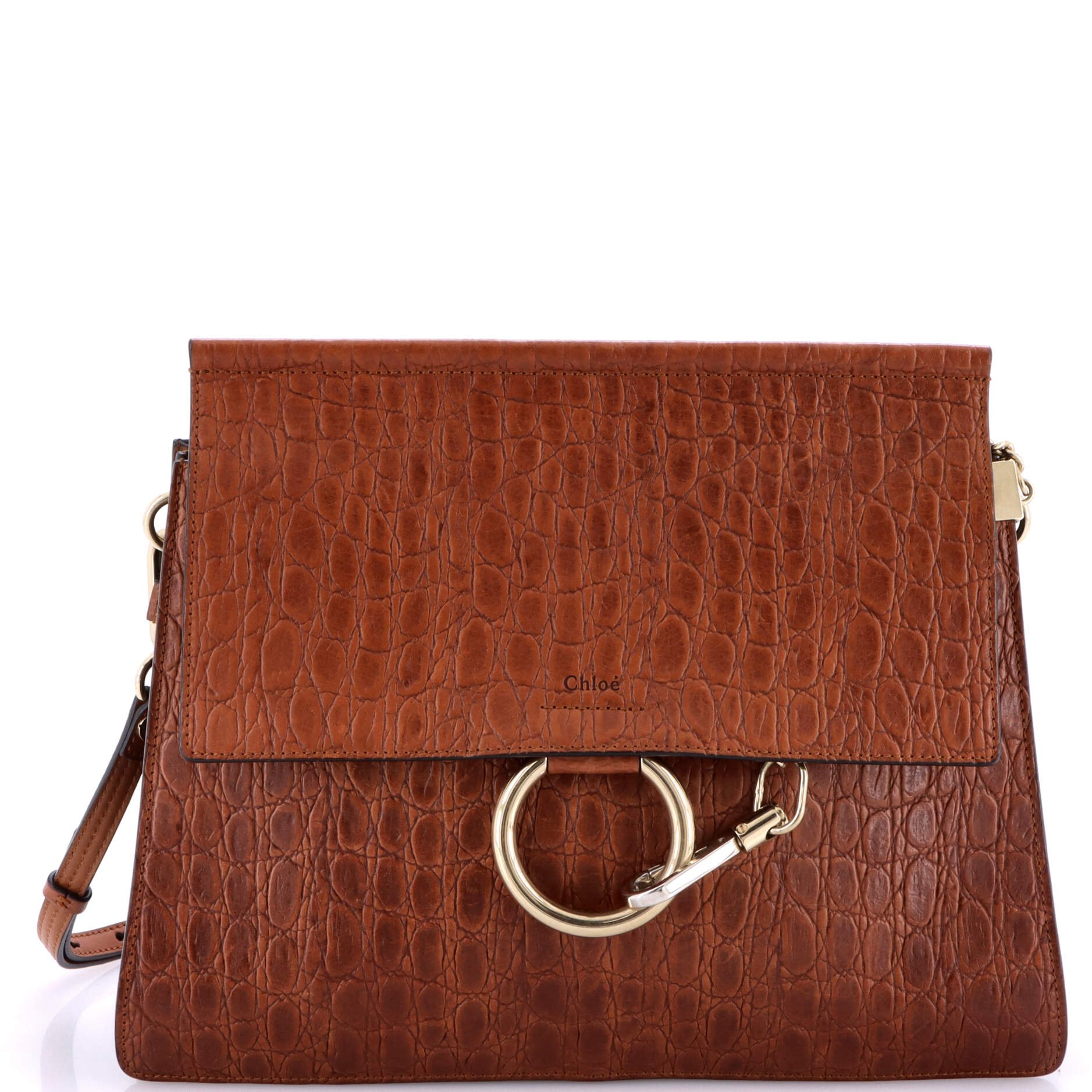 Chloe Faye Shoulder Bag Crocodile Embossed Leather Medium