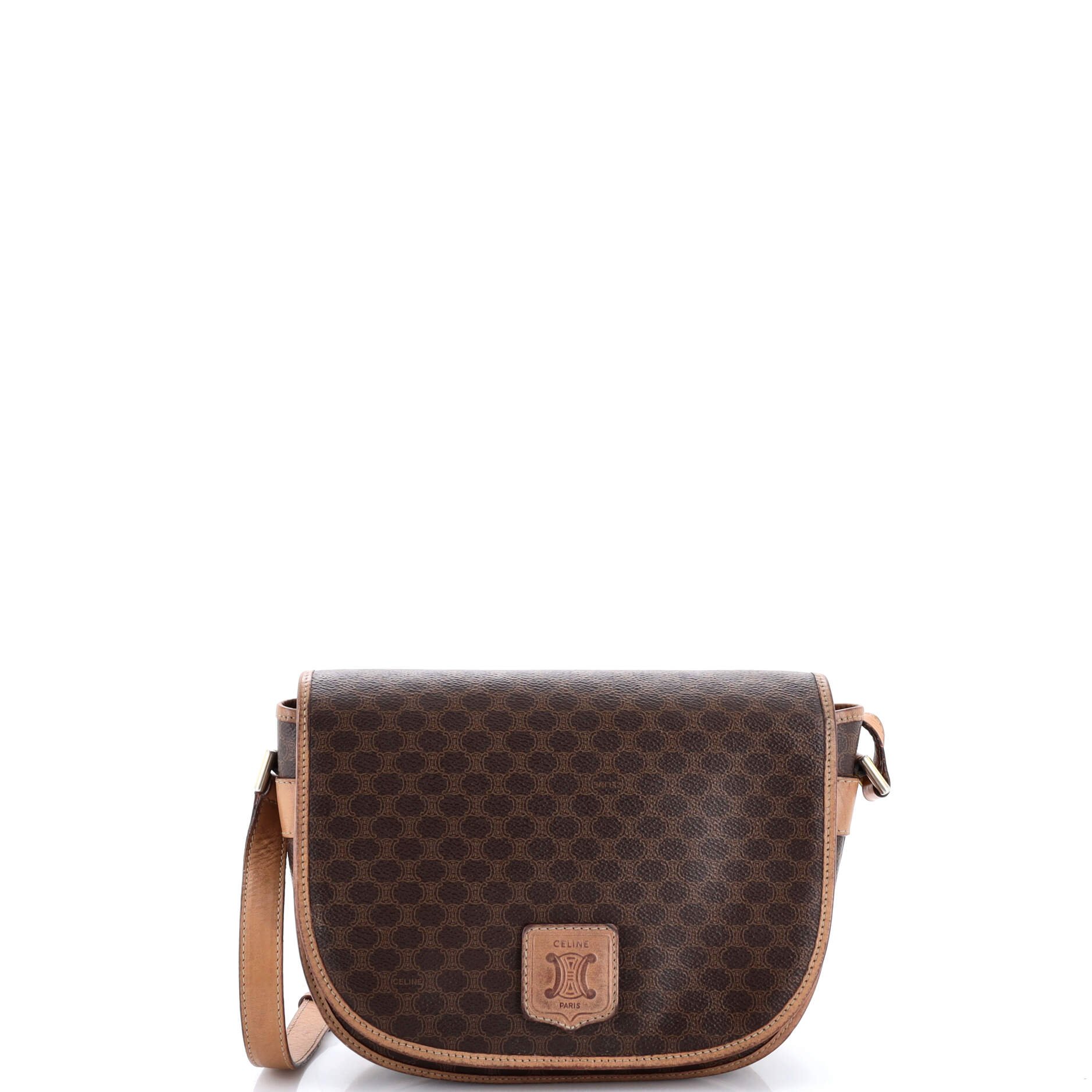 Vintage Saddle Flap Shoulder Bag Macadam Coated Canvas Small