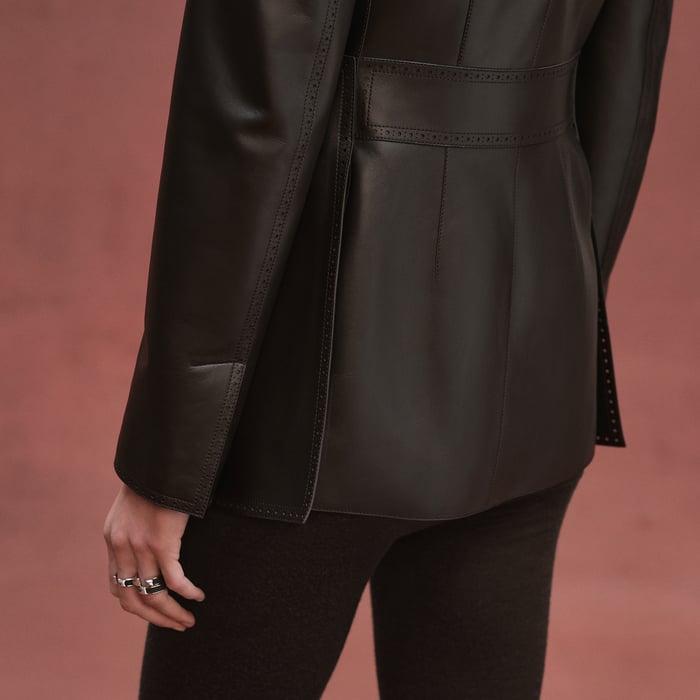 Marron Ébène Suit Jacket With Perforated Details
