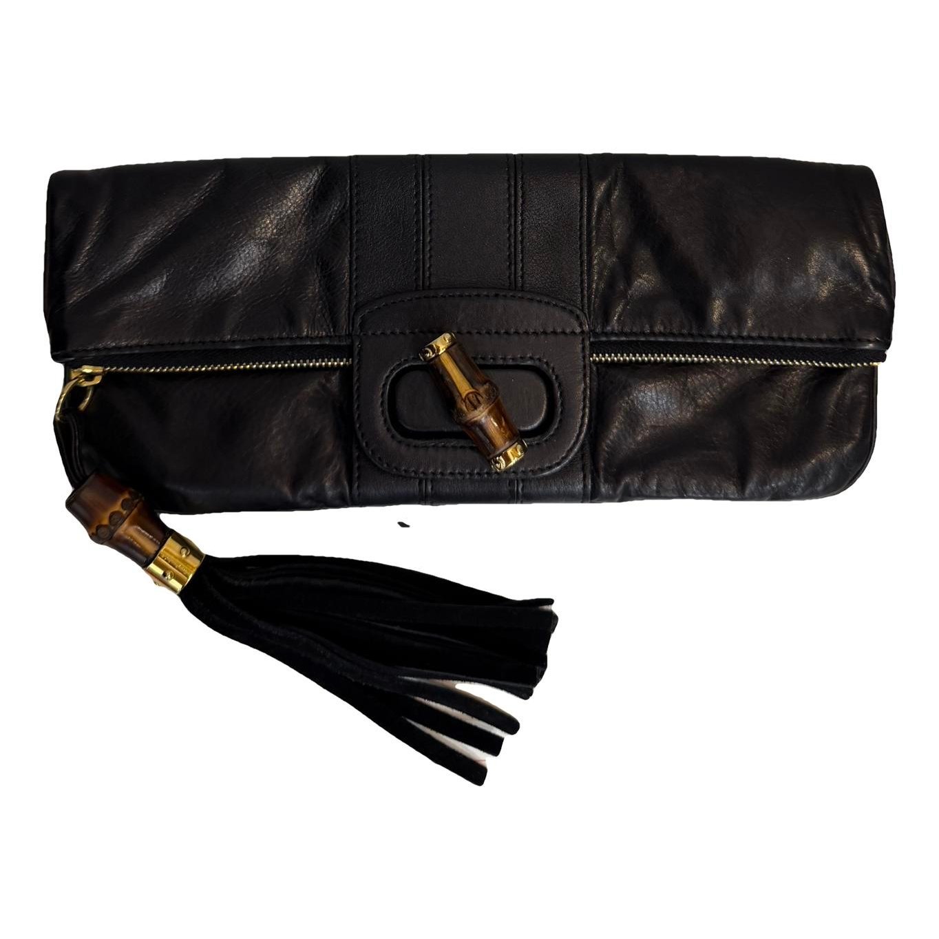 Bamboo leather clutch bag