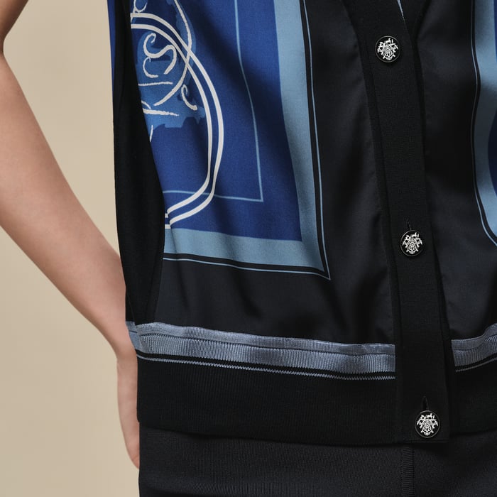 Bleu Lagune "Ex-libris a Main Levee" Sleeveless Twillaine Cardigan