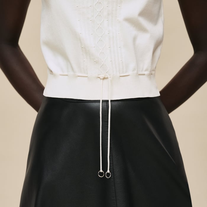 Blanc Naturel Short-sleeve Sweater With Ruffled Details