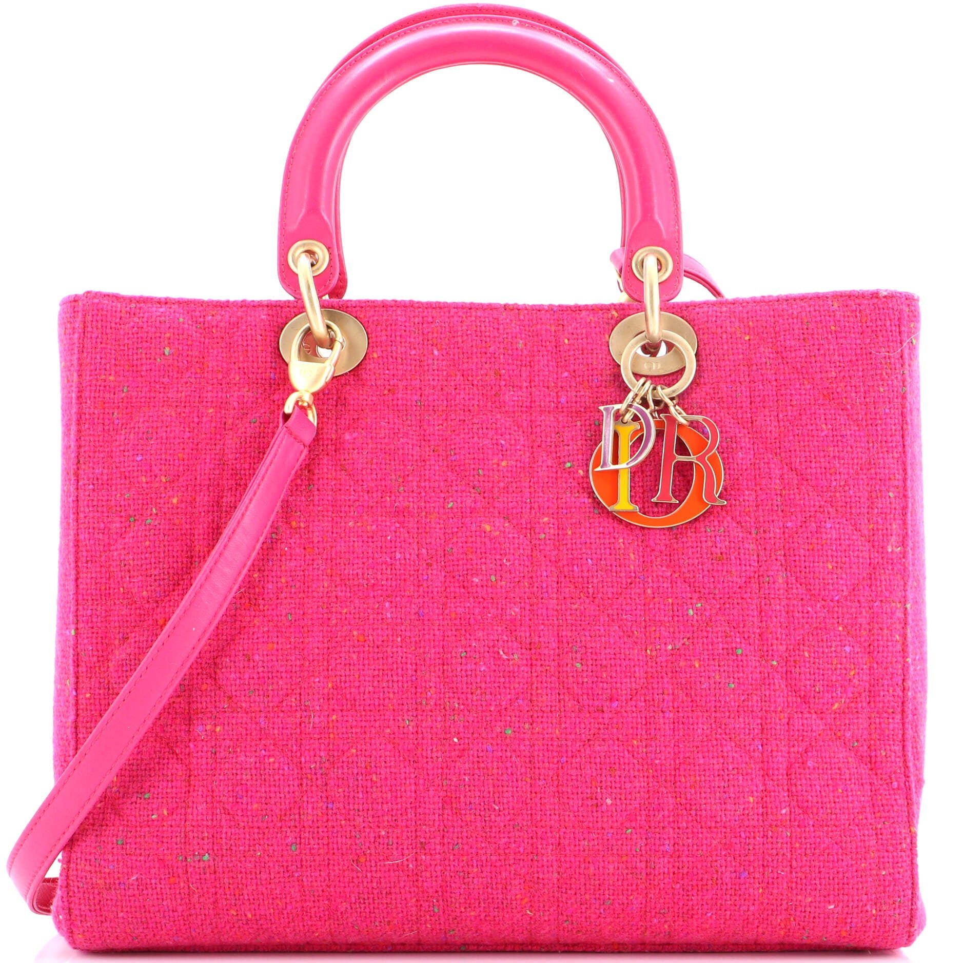 Dior Lady Dior Bag Cannage Quilt Tweed with Leather Large