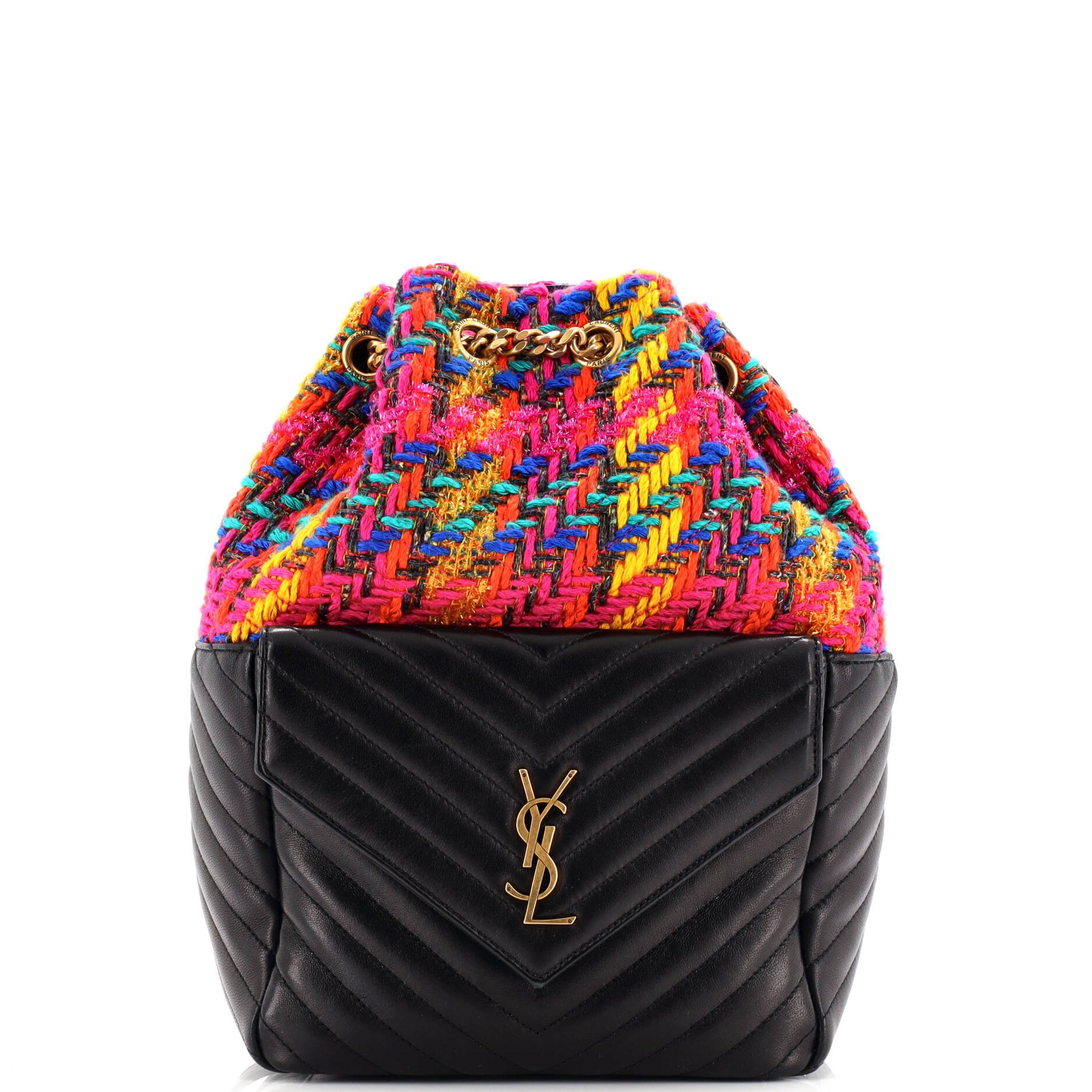 Saint Laurent Joe Backpack Matelasse Chevron Leather with Tweed