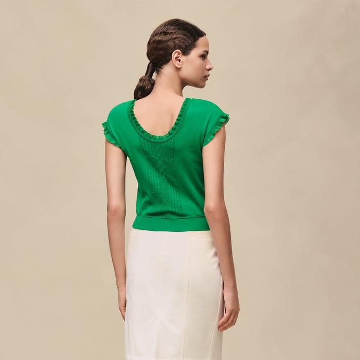 Vert Jungle Short-sleeve Sweater With Ruffled Details