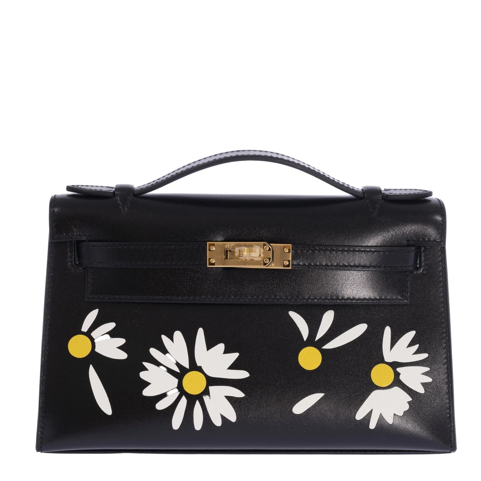 Hermès Kelly Pochette Marqueterie Marguerite Noir Box Gold Hardware