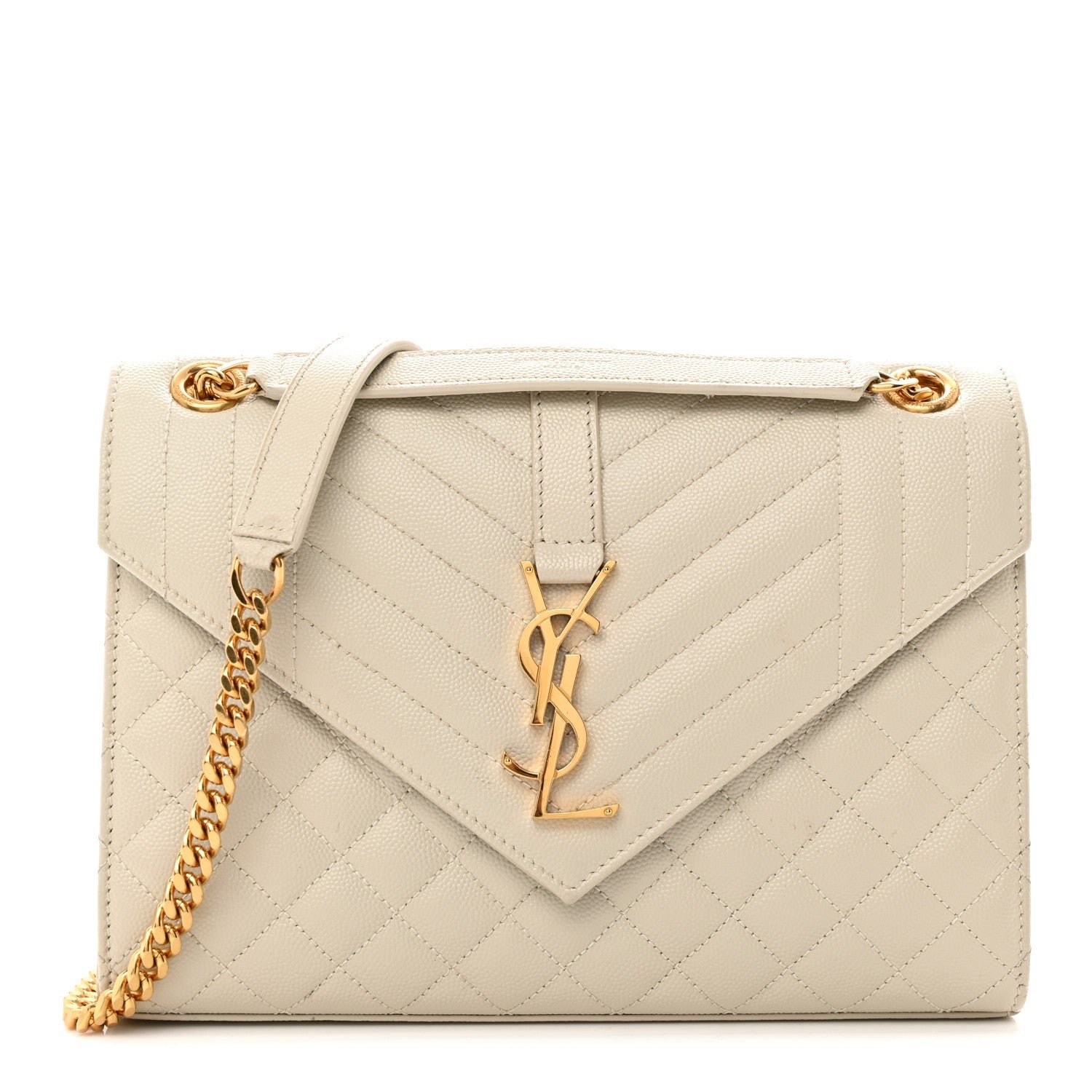 Saint Laurent Grain De Poudre Textured Mixed Matelasse Medium Triquilt Monogram Satchel Crema Soft