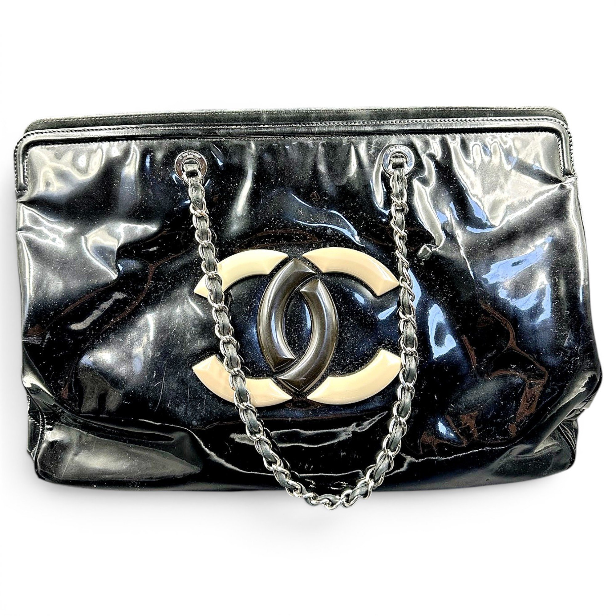 Vintage CC Chain patent leather tote