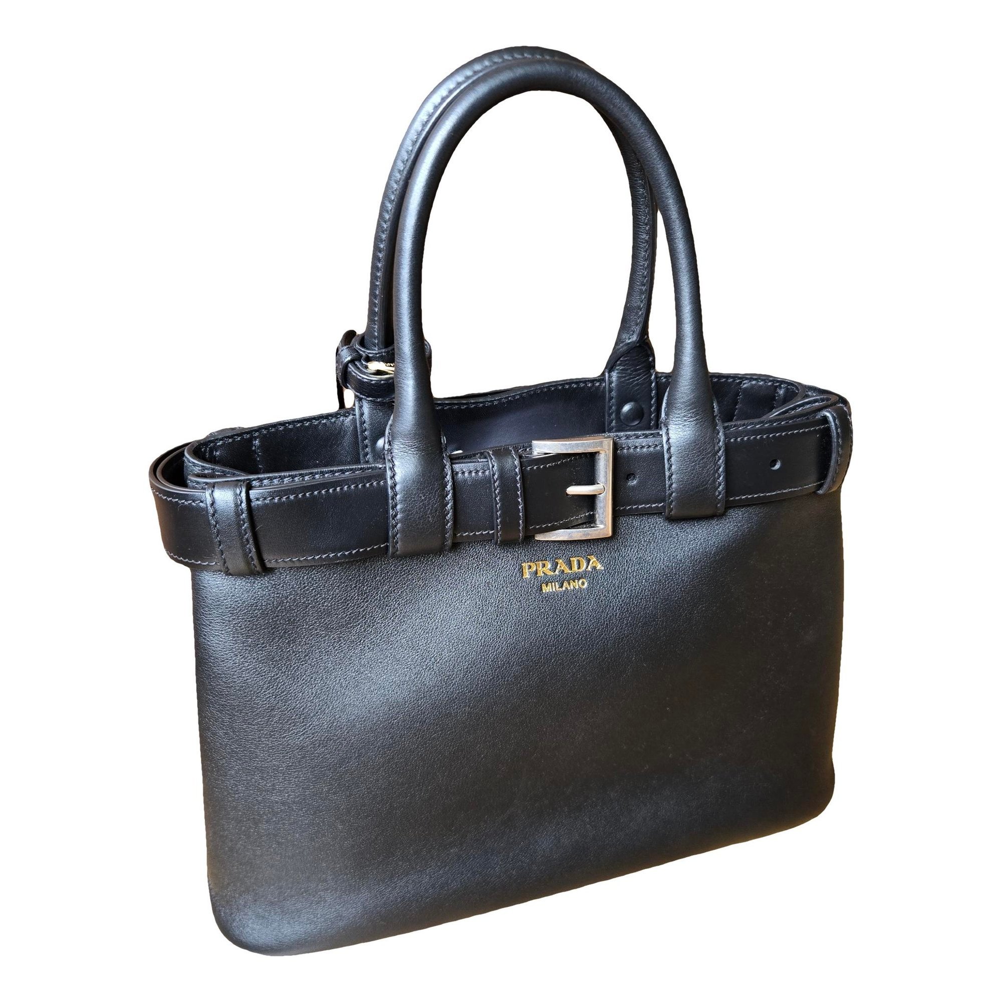 Buckle leather handbag