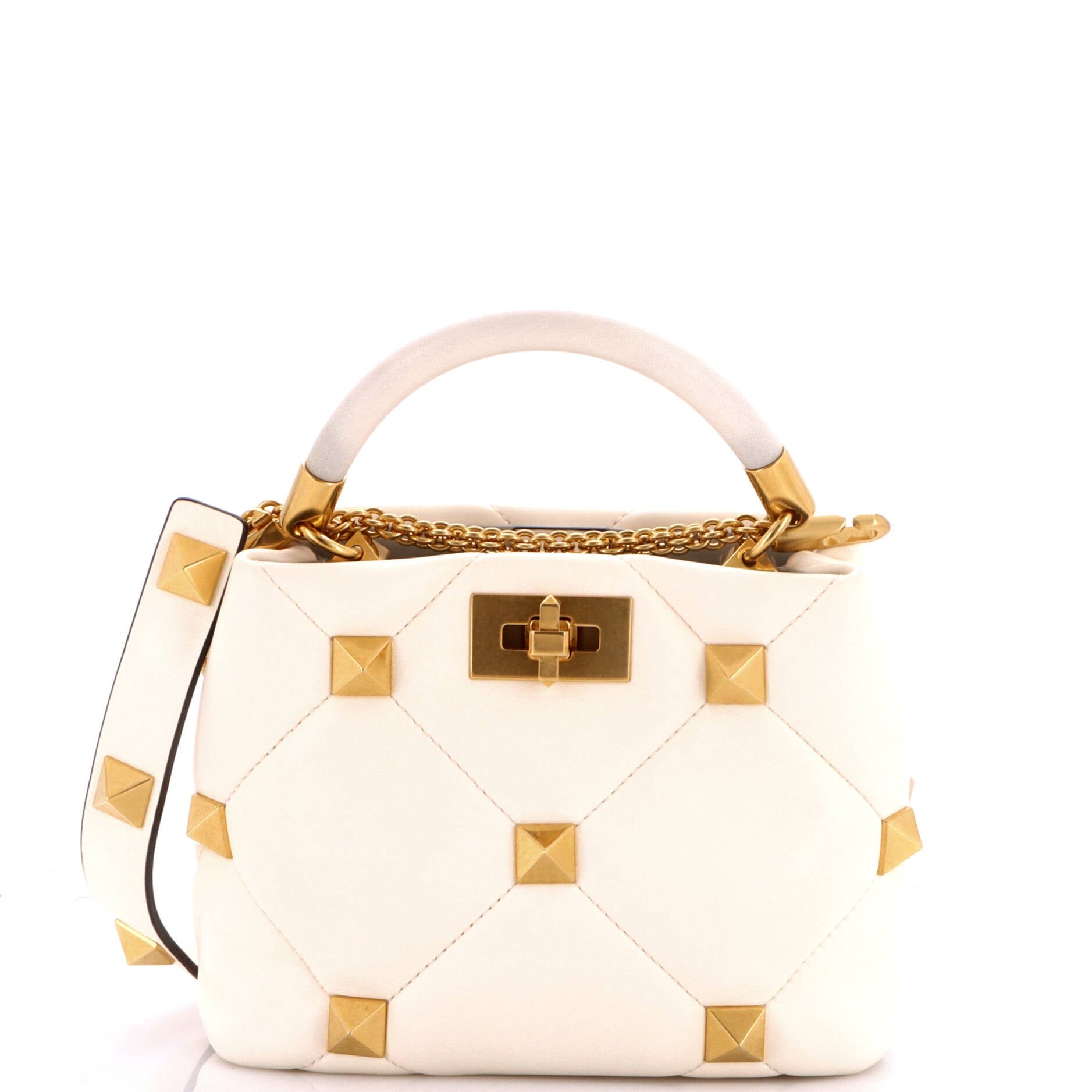 Roman Stud Top Handle Bag Quilted Leather Small
