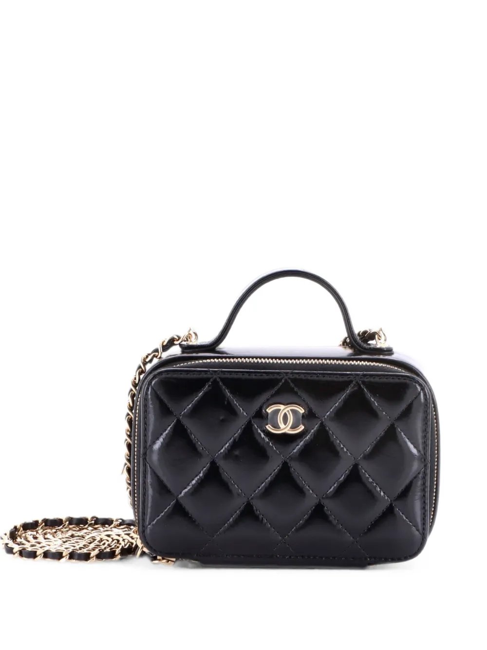 Double Zip CC Vanity Case Quilted Shiny Lambskin Mini crossbody bag