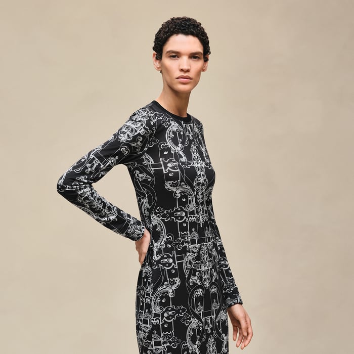 Noir "Ferronnerie Remix" Short-sleeve Long Dress