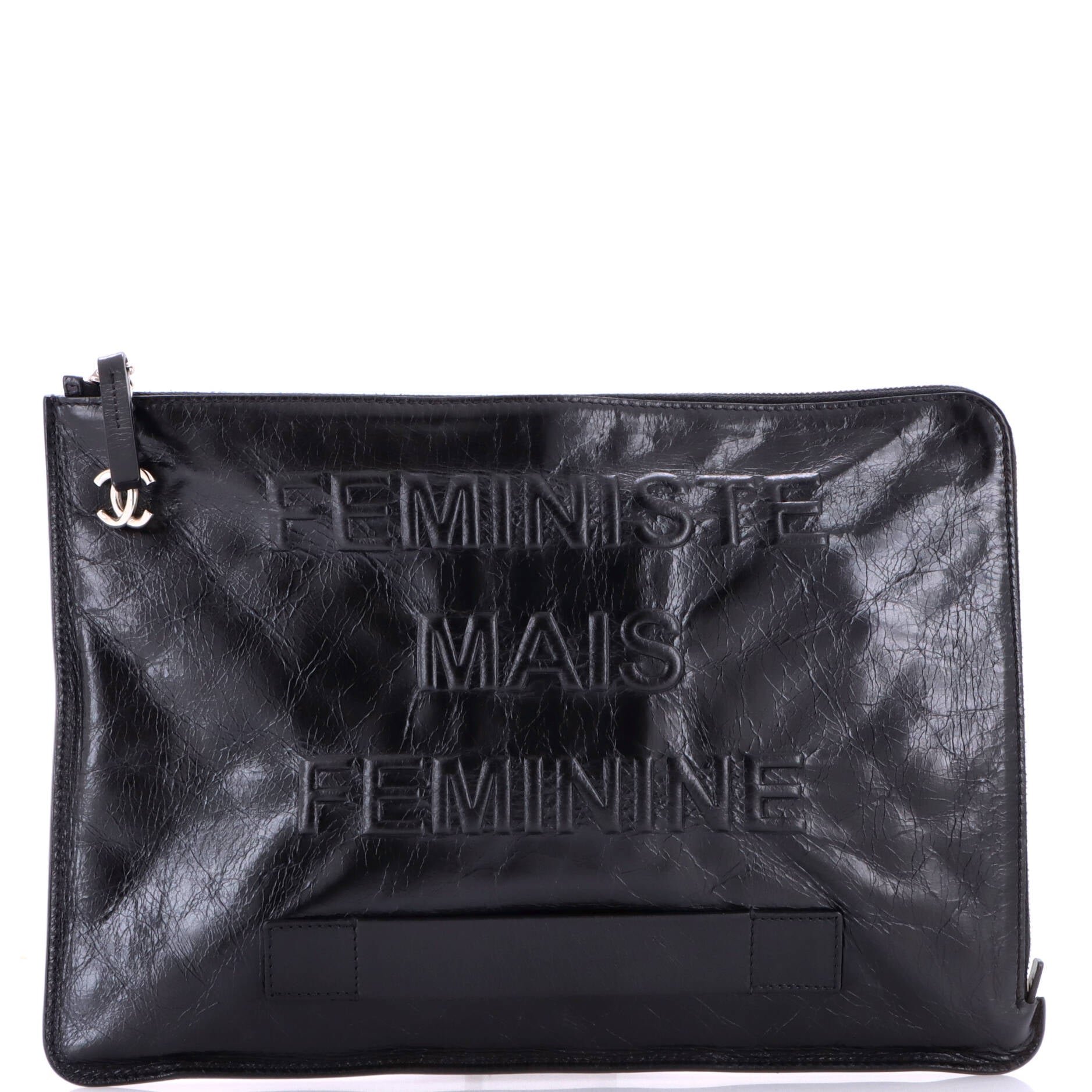 Feminine Pouch Crinkled Leather Large