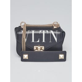 Valentino Valentino Black VLTN Crossbody Wallet on Chain Bag