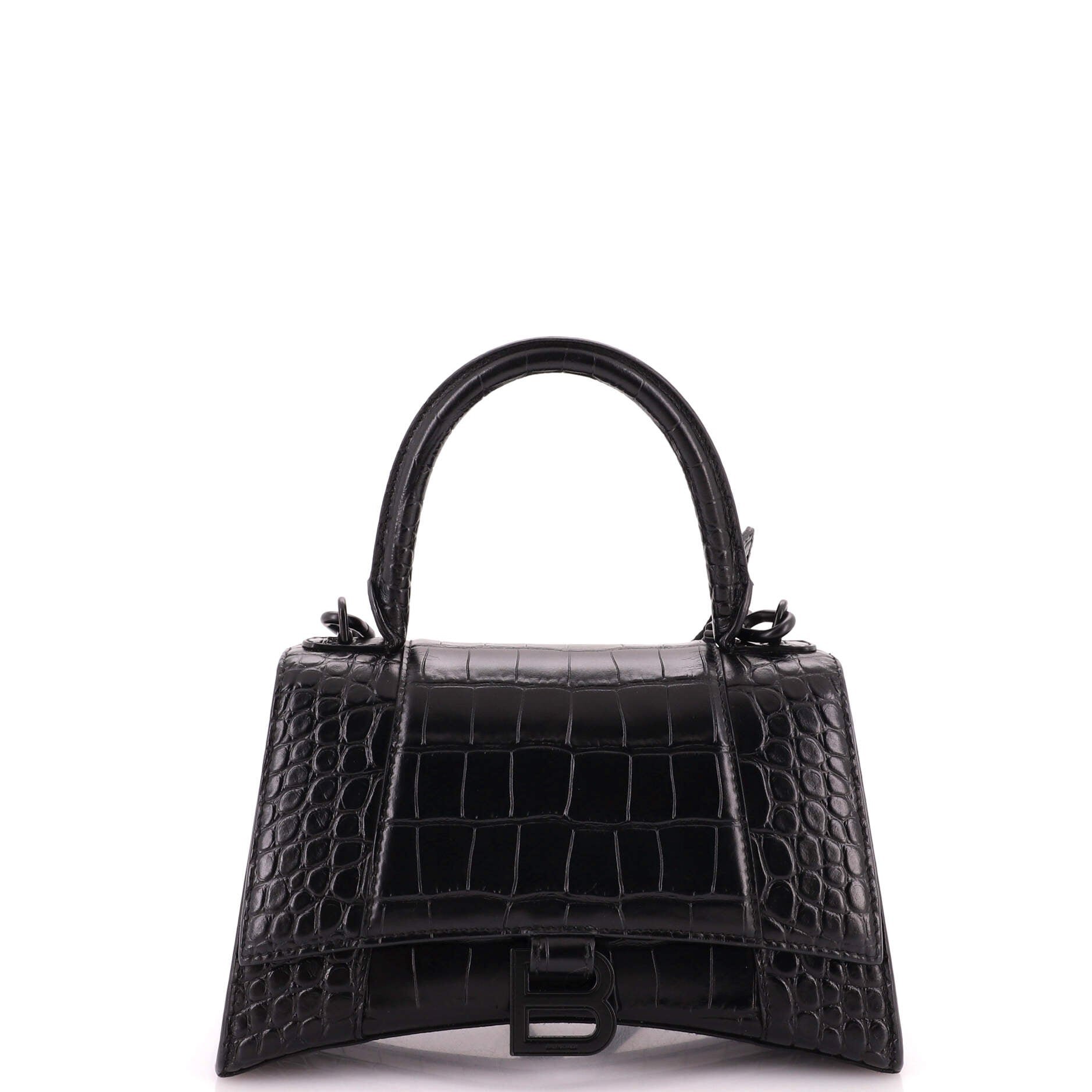 Hourglass Top Handle Bag Crocodile Embossed Leather Small