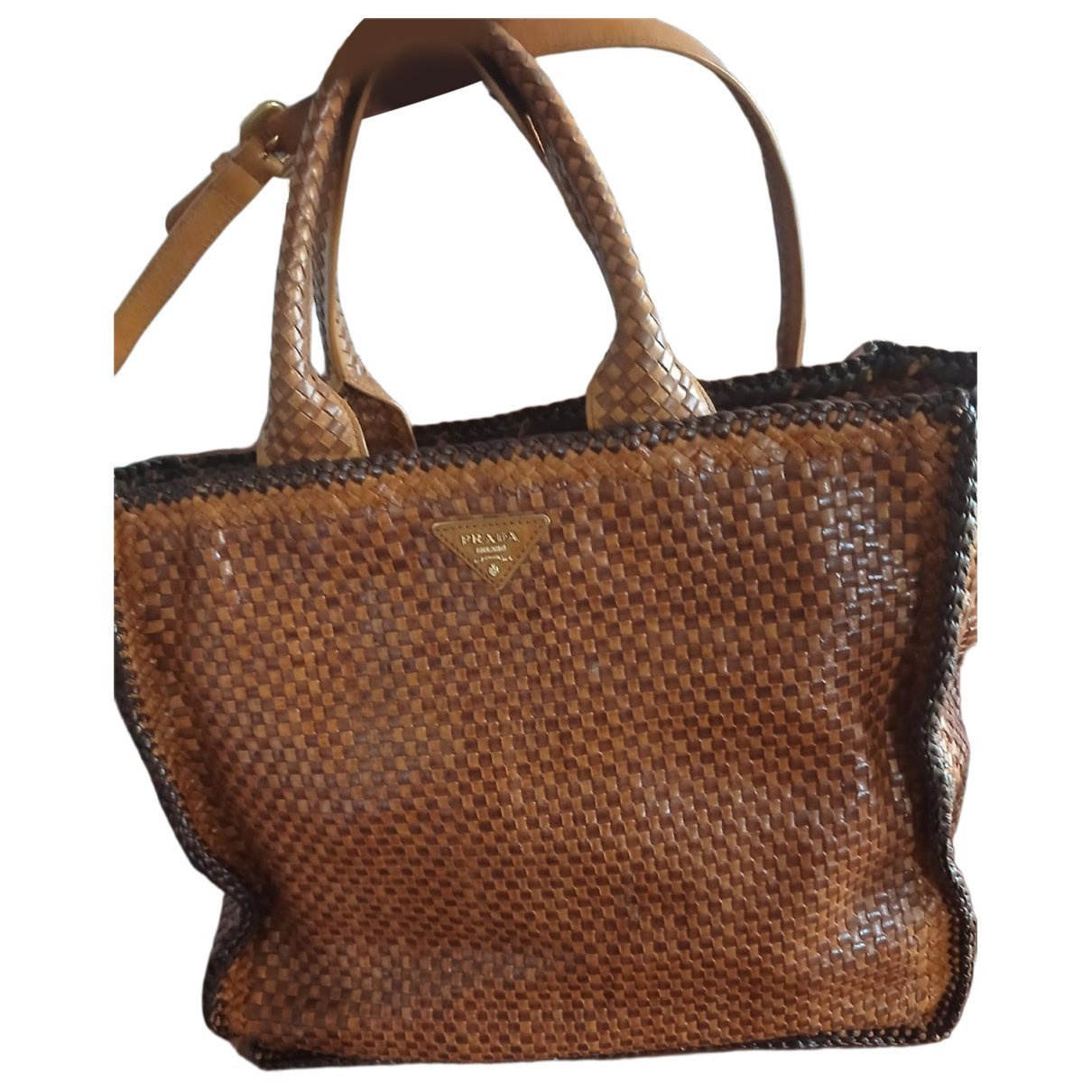 Madras leather tote