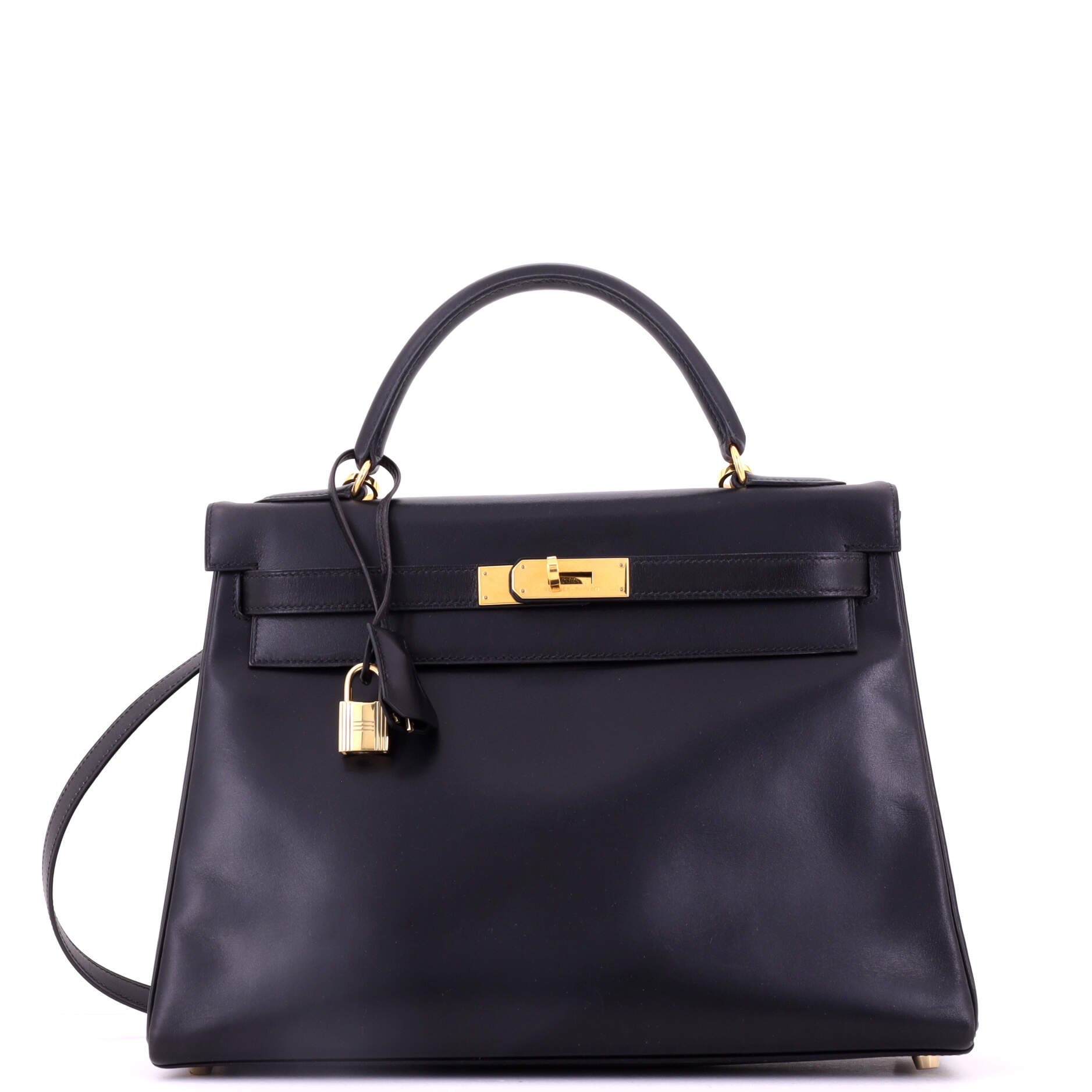Kelly Handbag Black Box Calf with Gold Hardware 32