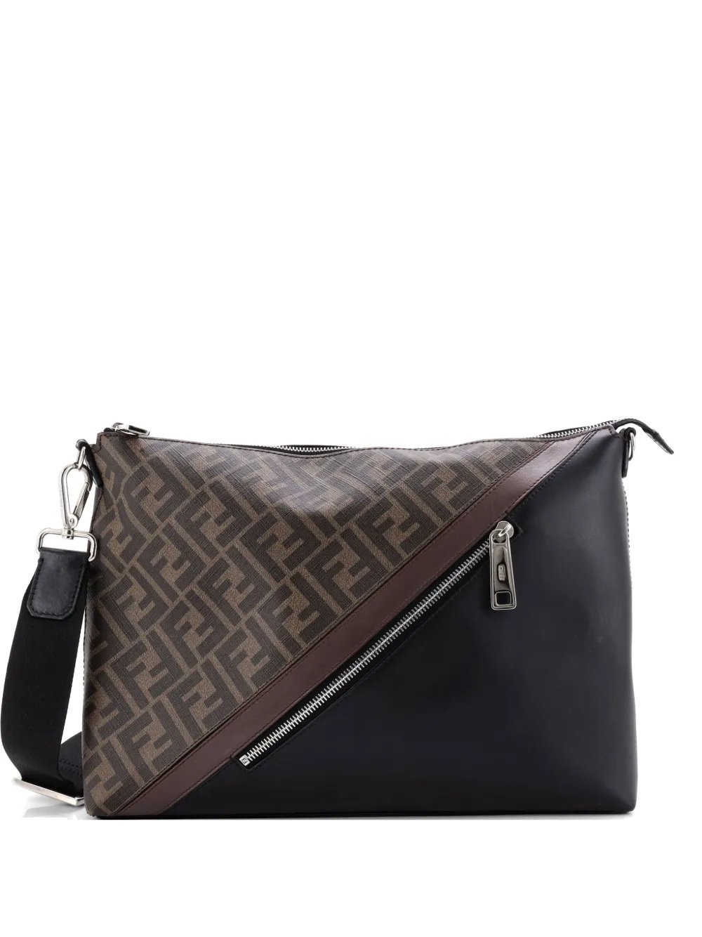 Front Zip Messenger Zucca Coated Canvas and Leather Large crossbody bag