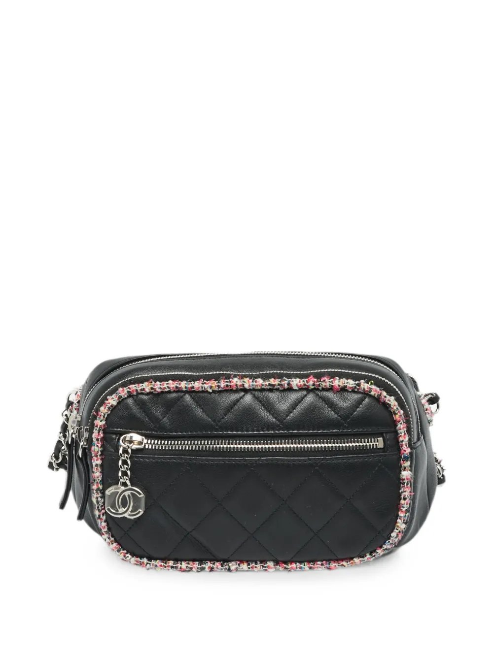 quilted leather tweed-trim belt bag