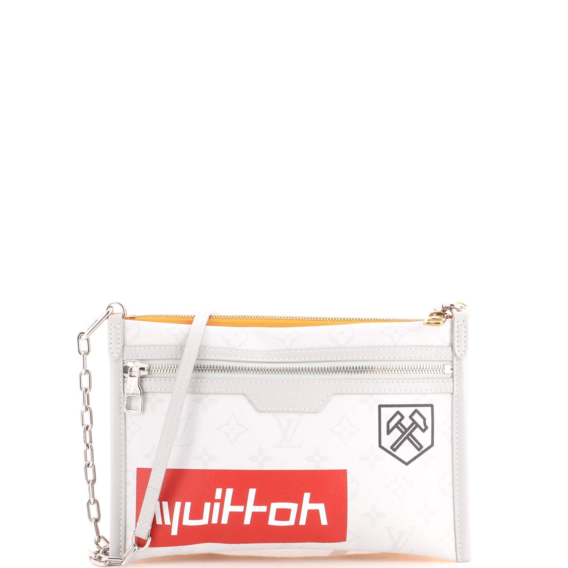 Double Flat Messenger Bag Limited Edition Logo Story Monogram Canvas and Denim