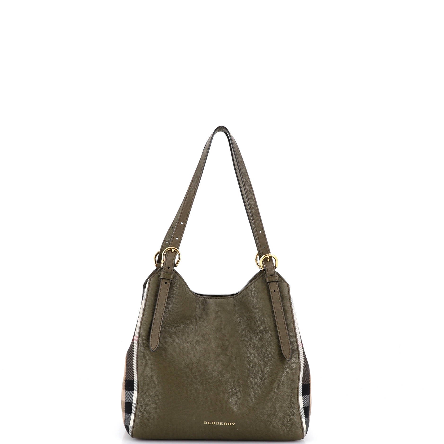 Burberry Canterbury Tote Leather and House Check Canvas Medium