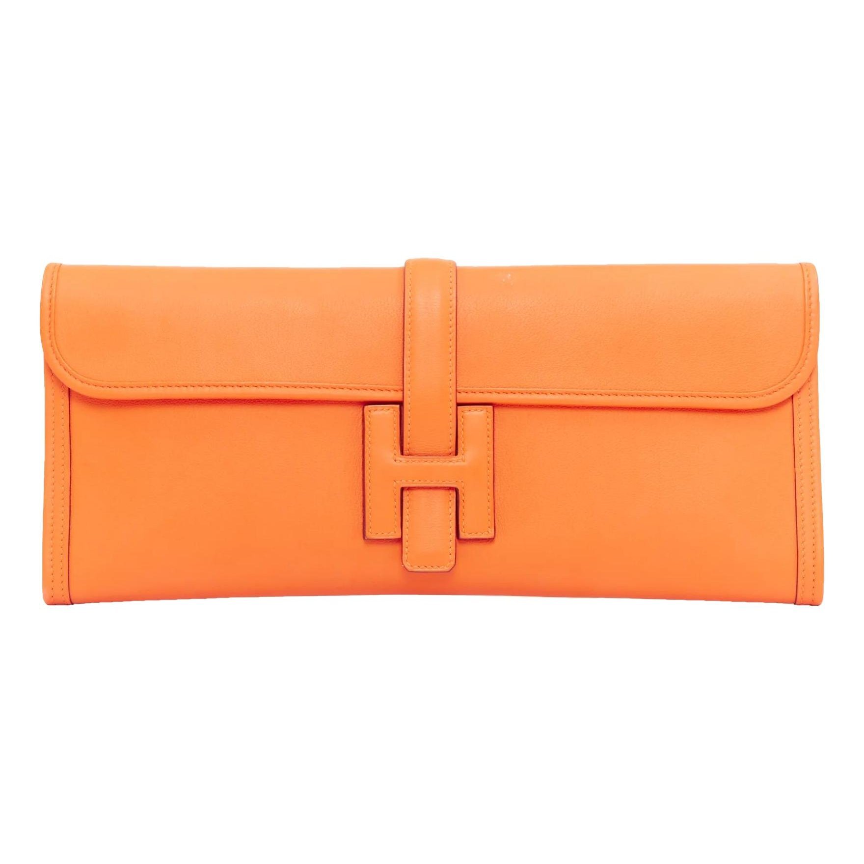 Hermes Jige Elan 35 Handbag Orange Swift Leather