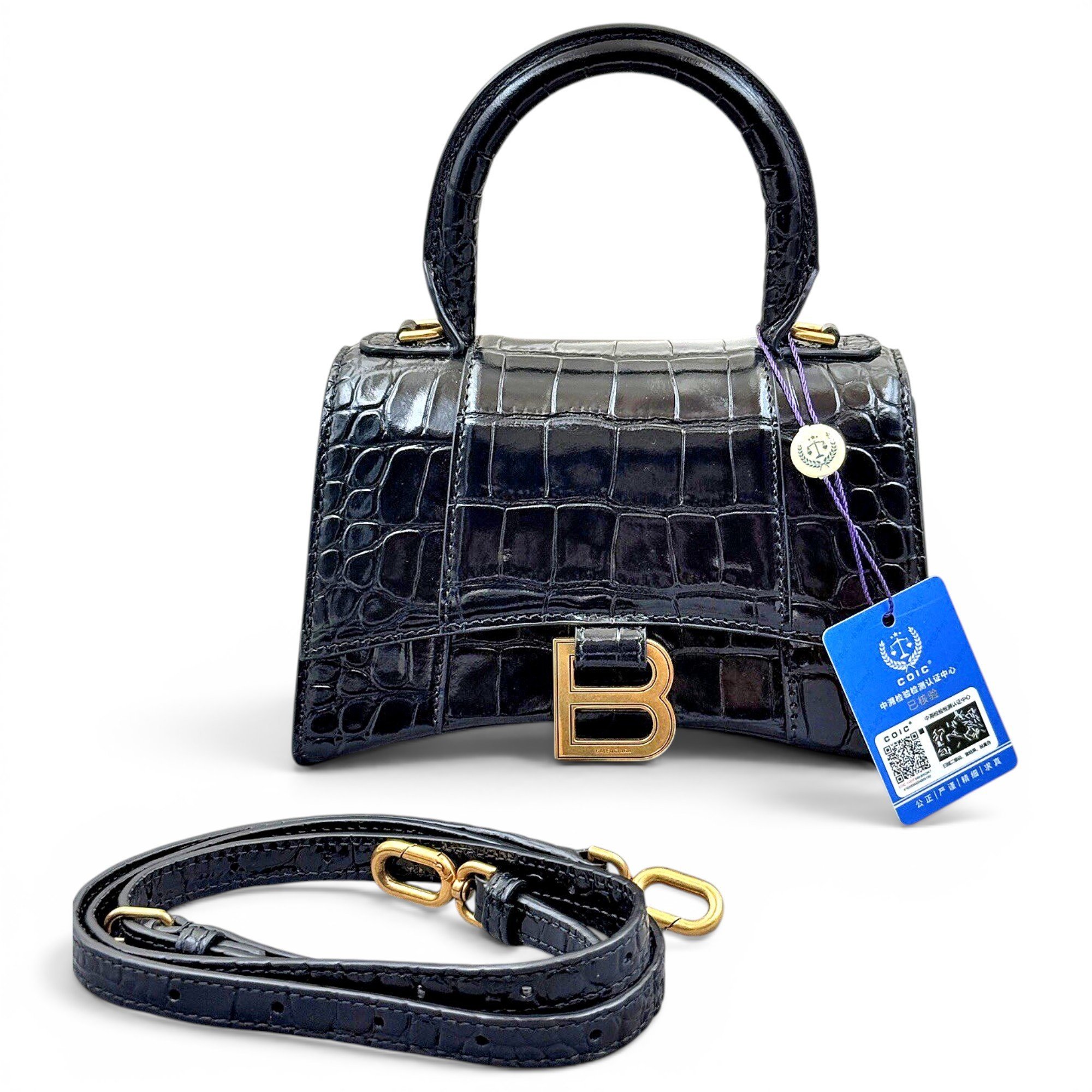 Hourglass leather handbag