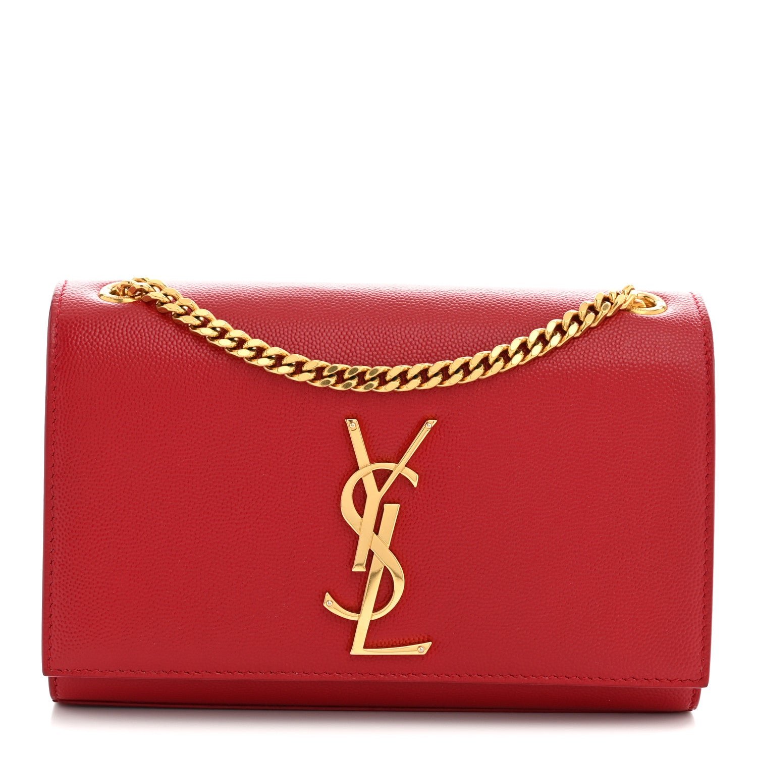 Saint Laurent Grain De Poudre Small Monogram Kate Satchel Red