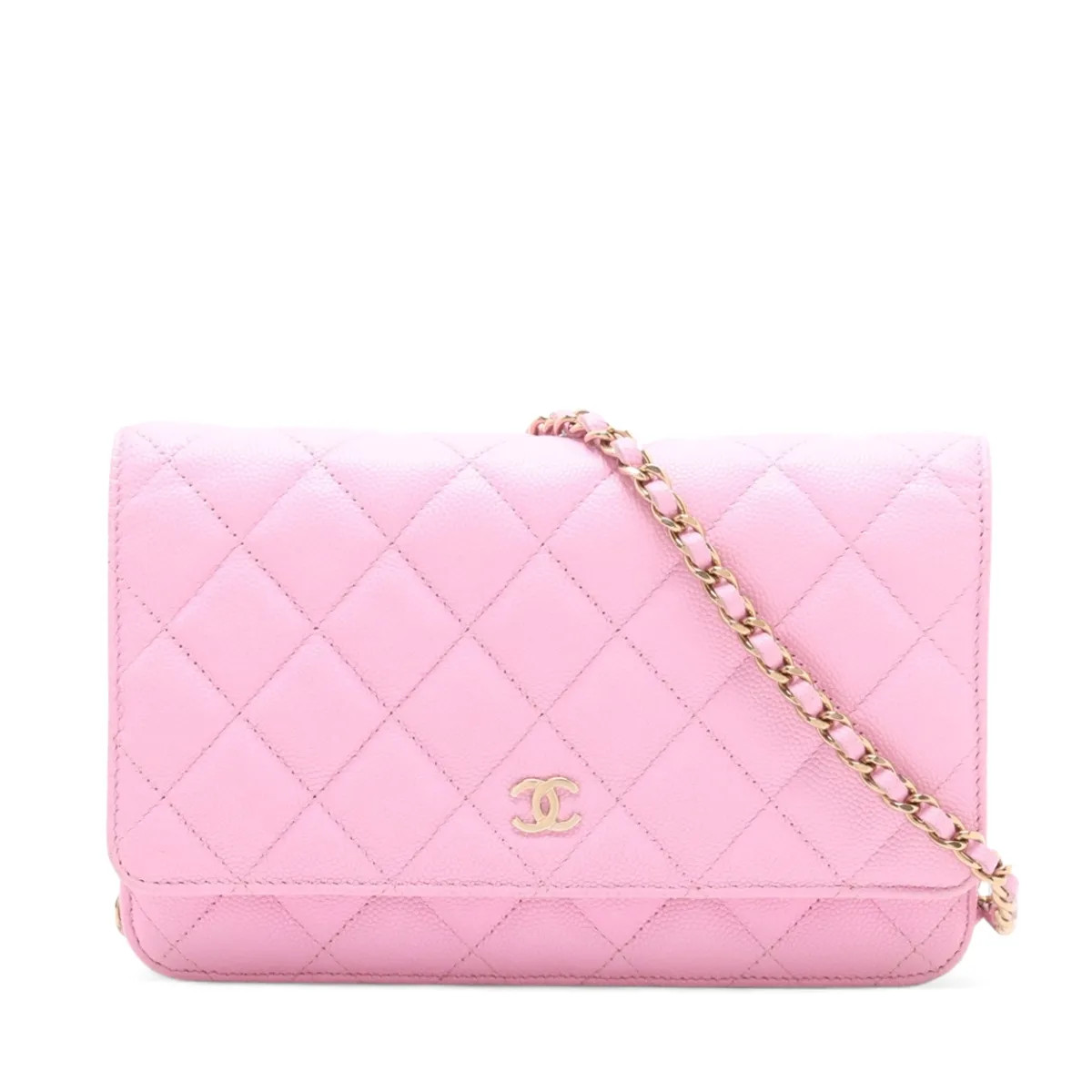 Chanel Matelasse Caviar Skin Chain Wallet Pink Gold Metal Fittings random plate