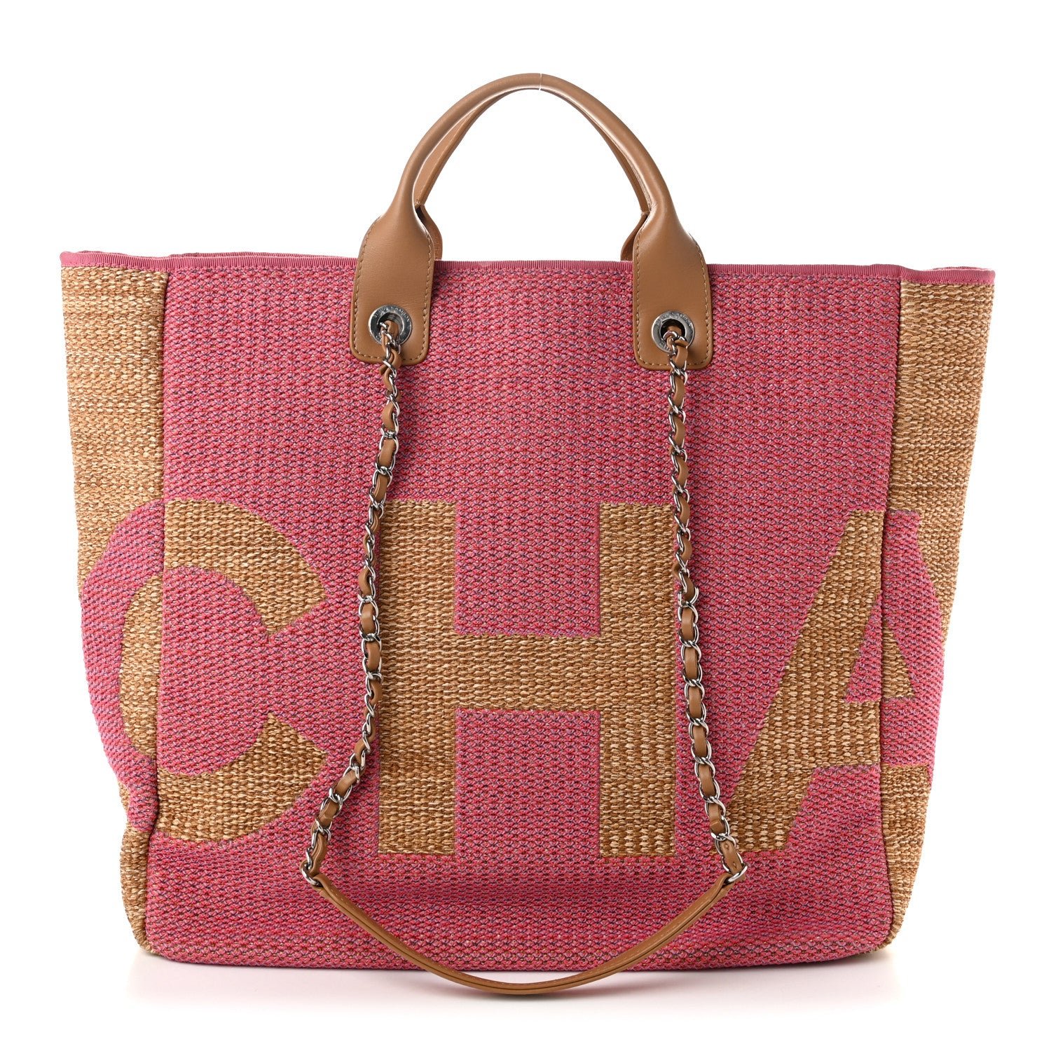 Chanel Mixed Fibers Large Shopping Bag Pink Beige