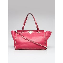 Valentino Valentino Pink Leather Rockstud Trapeze Medium Tote Bag