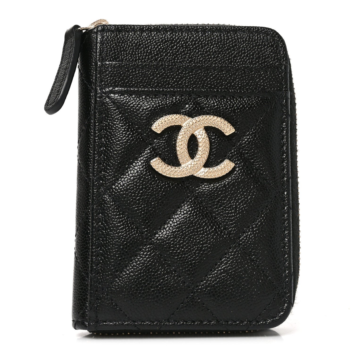 Chanel Caviar Quilted Studded CC Zip Card Holder Black