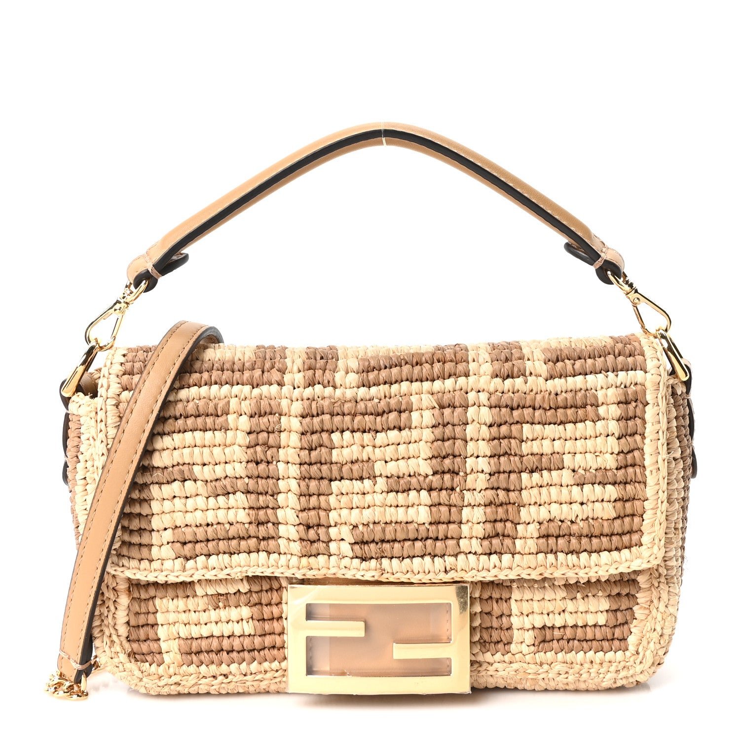 Fendi Raffia FF Mini Baguette Beige