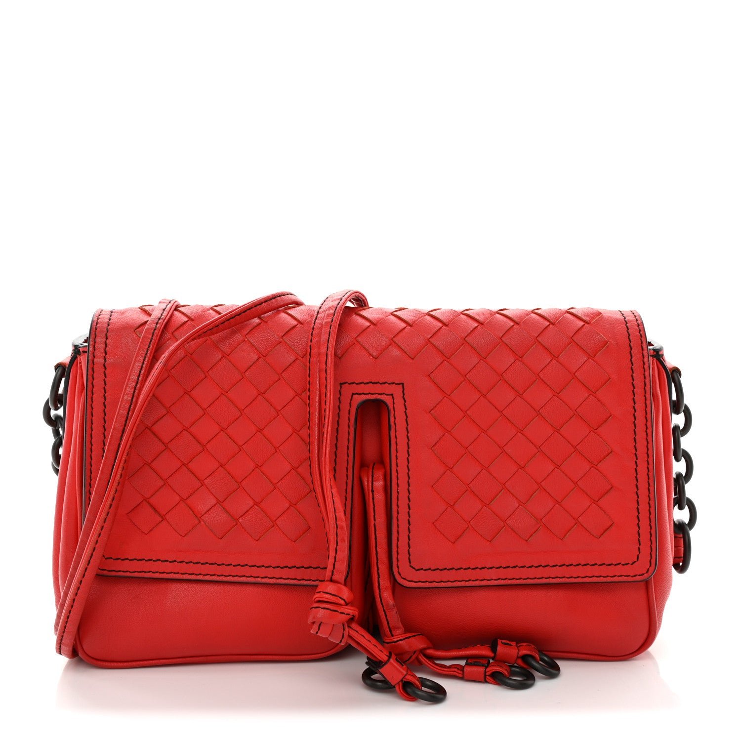 Bottega Veneta Nappa Intrecciato Small Double Pocket Flap Red