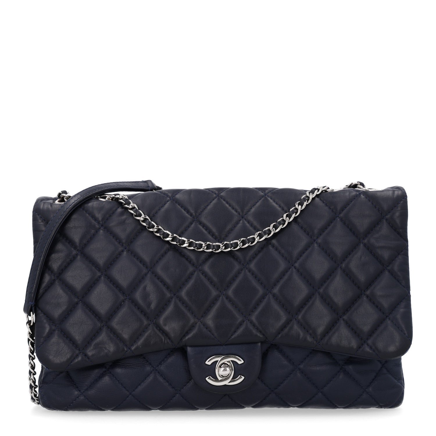 Chanel Lambskin Quilted Jumbo Chanel Flap Bag Navy Blue
