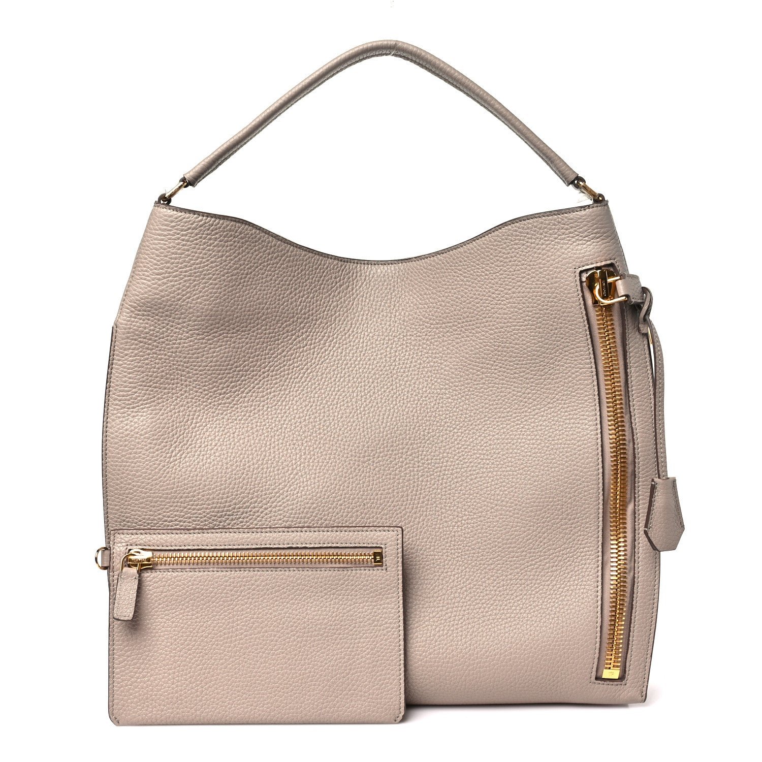 Tom Ford Tom Ford Pebbled Calfskin Large Alix Padlock Zip Hobo Bag Taupe