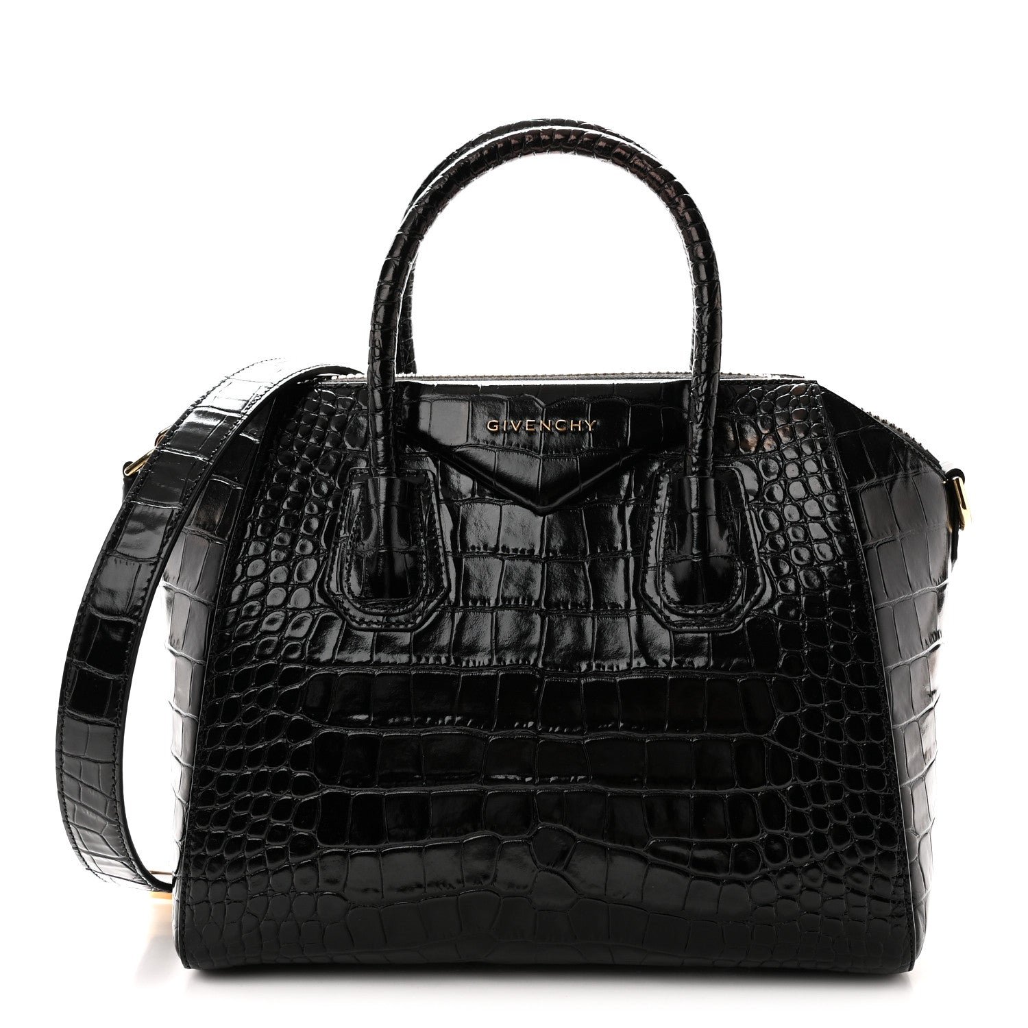 Givenchy Calfskin Crocodile Embossed Small Antigona Black