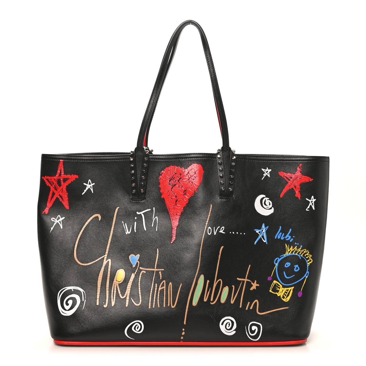Calfskin Loubitag Spikes East West Cabata Tote Black