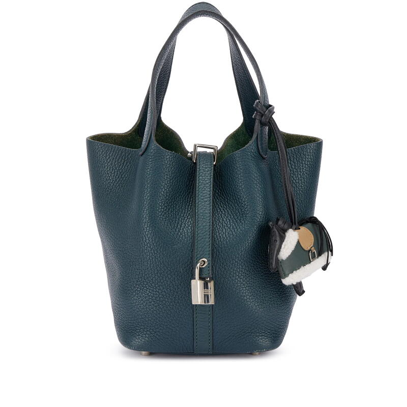 Hermes Vert Cypres Clemence Picotin Lock 18 Palladium Hardware, 2024 and Rodeo Robeo Plush PM charm