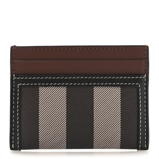 Burberry E-Canvas Calfskin Sandon Check Card Case Dark Birch