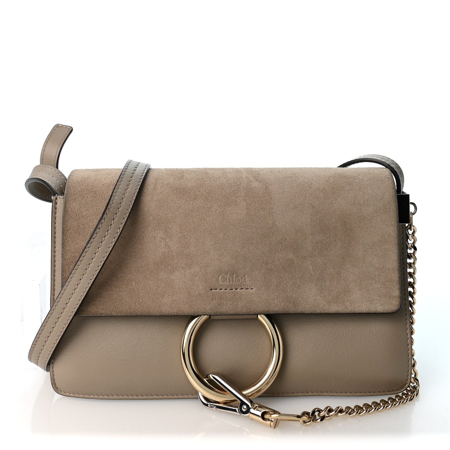 Chloe Suede Calfskin Small Faye Shoulder Bag Motty Grey