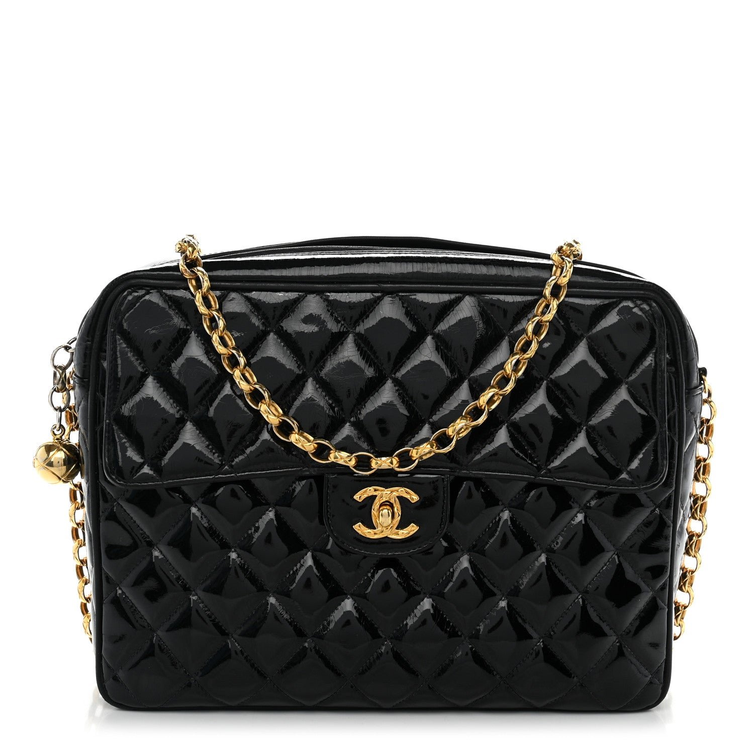 Chanel Patent Quilted CC Camera Case Black