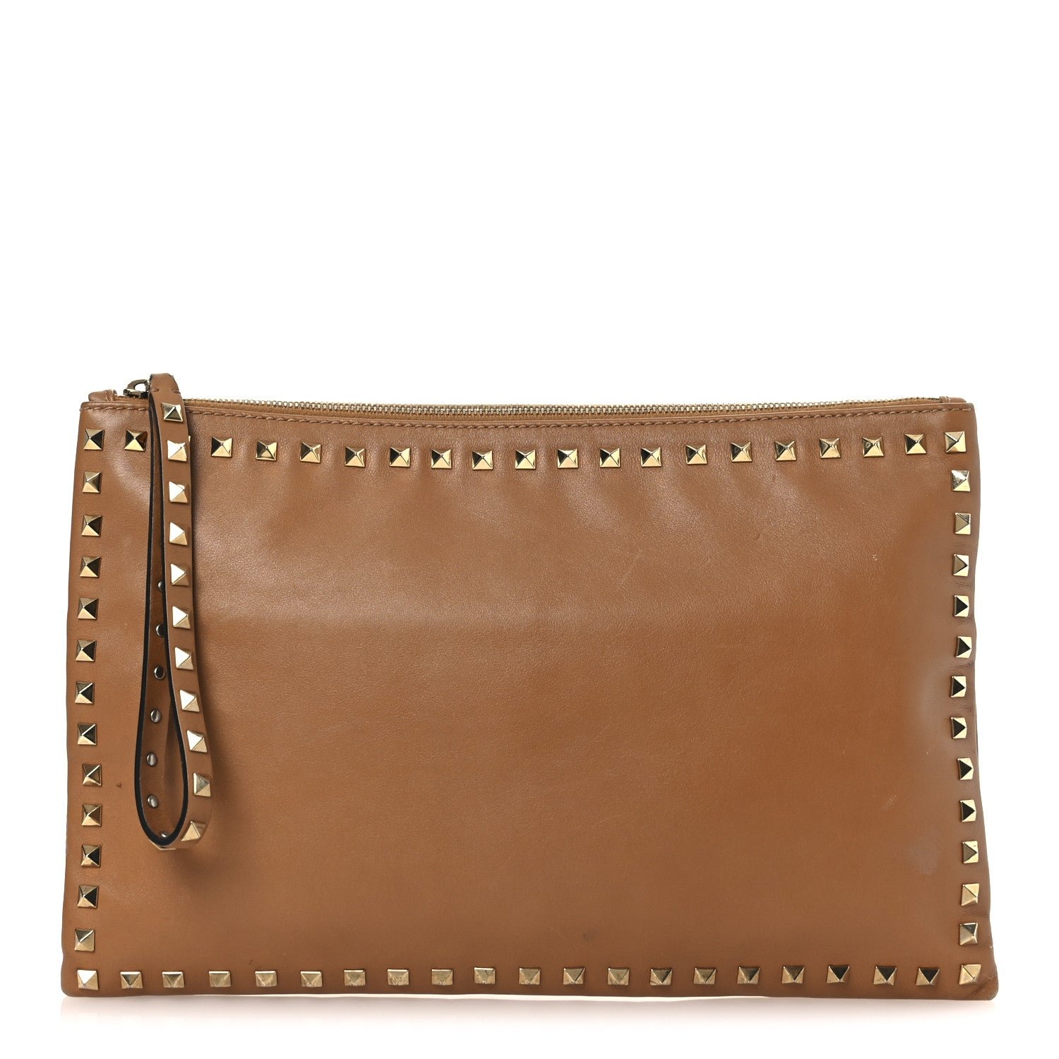 Valentino Garavani Vitello Large Rockstud Zip Wristlet Pouch Light Cuir