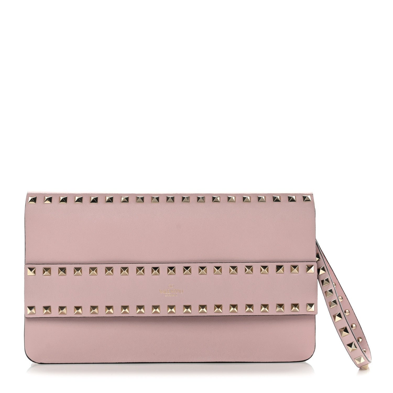 Valentino Garavani Valentino Garavani Pebble Calfskin Rockstud Side Slip Wristlet Clutch Water Rose