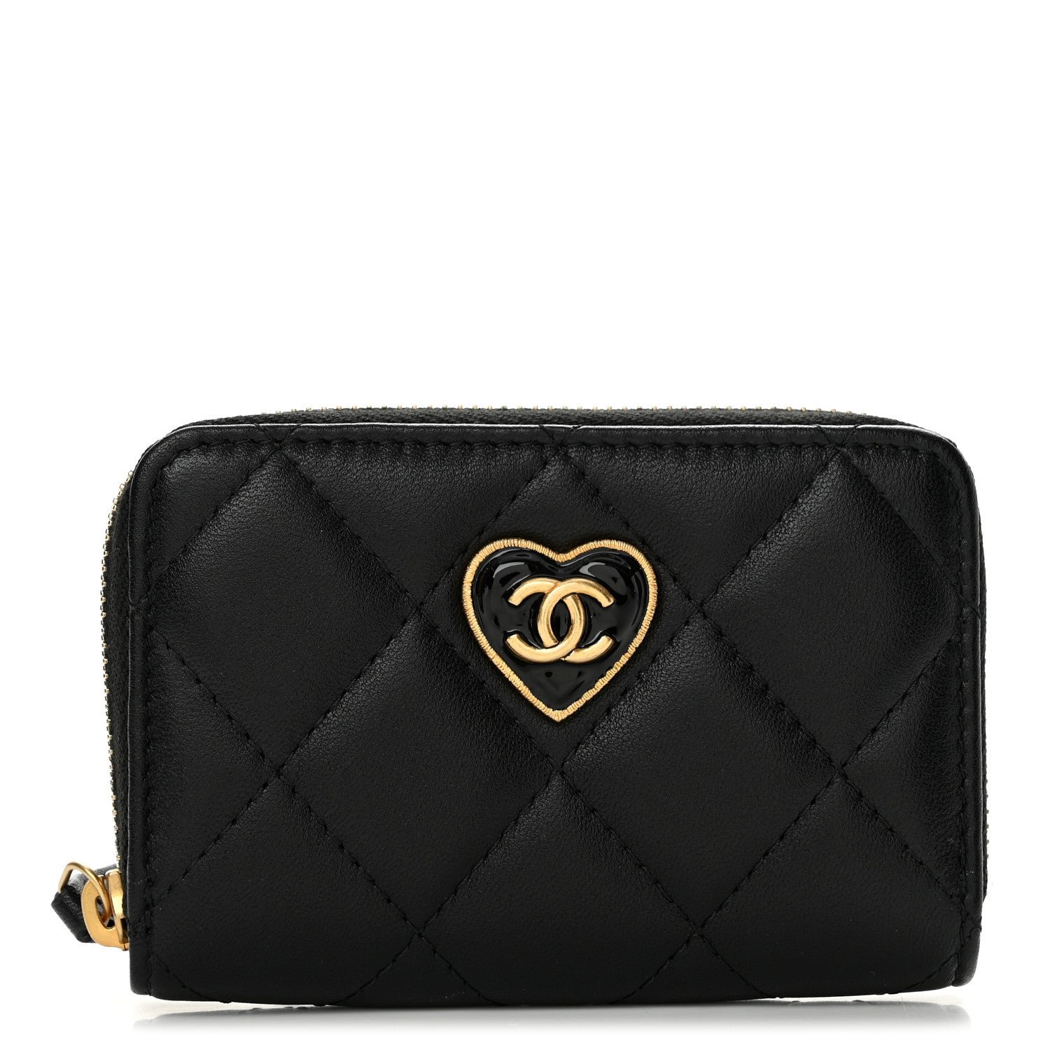 Chanel Lambskin Plexiglass Quilted Coco Love Zip Coin Purse Black